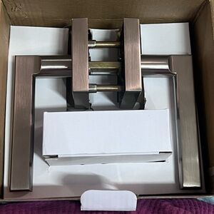 Modern Brushed Nickel Metal Interior Door Handles with Lock. Halifax Square. NIB